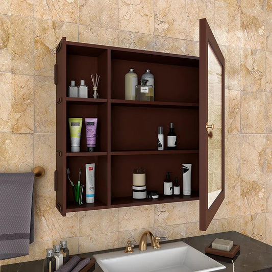 Aesthetic Wooden Bathroom Cabinet with 5 Spacious Shelves- Solid Brown