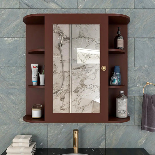 Premium Wooden Bathroom Cabinet with 10 Spacious Shelves- Solid Brown