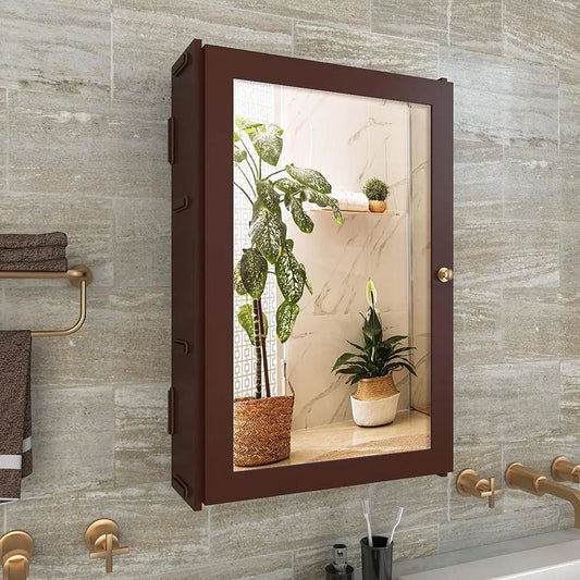 Structured Wooden Bathroom Cabinet with 3 Spacious Shelves- Solid Brown