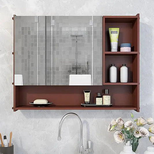 Large Bathroom Mirror Cabinet with 5 Spacious Shelves- Solid Brown