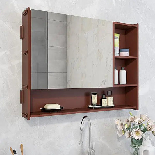 Large Bathroom Mirror Cabinet with 5 Spacious Shelves- Solid Brown