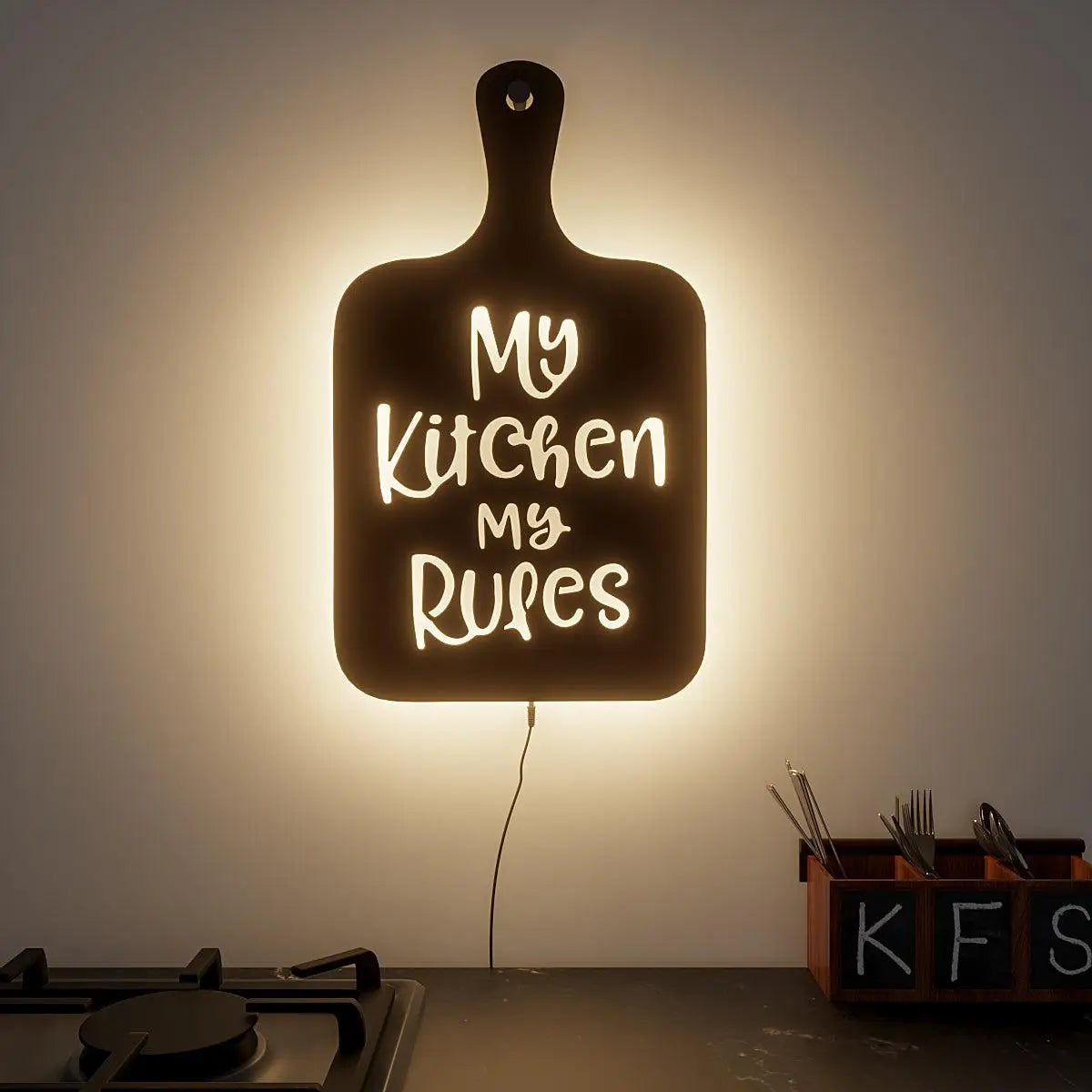 My Kitchen My Rules' Backlit Wall Art for Kitchen Decor