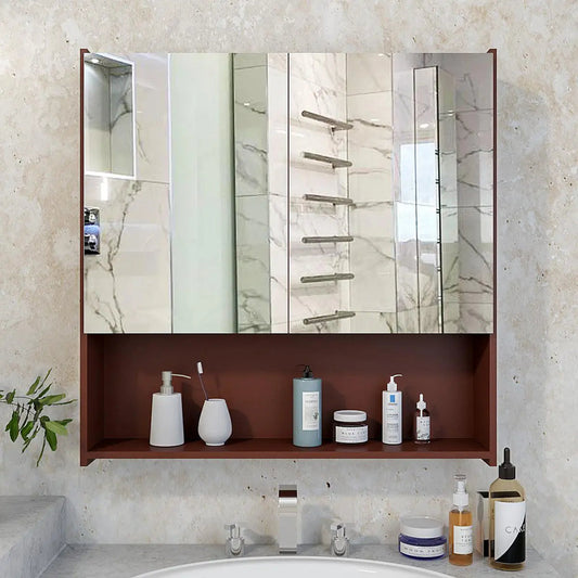 Premium Wooden Brown Bathroom Cabinet with Mirror & 4 Spacious Shelves
