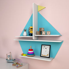 Boat-Shaped Blue Kids Wall Shelf