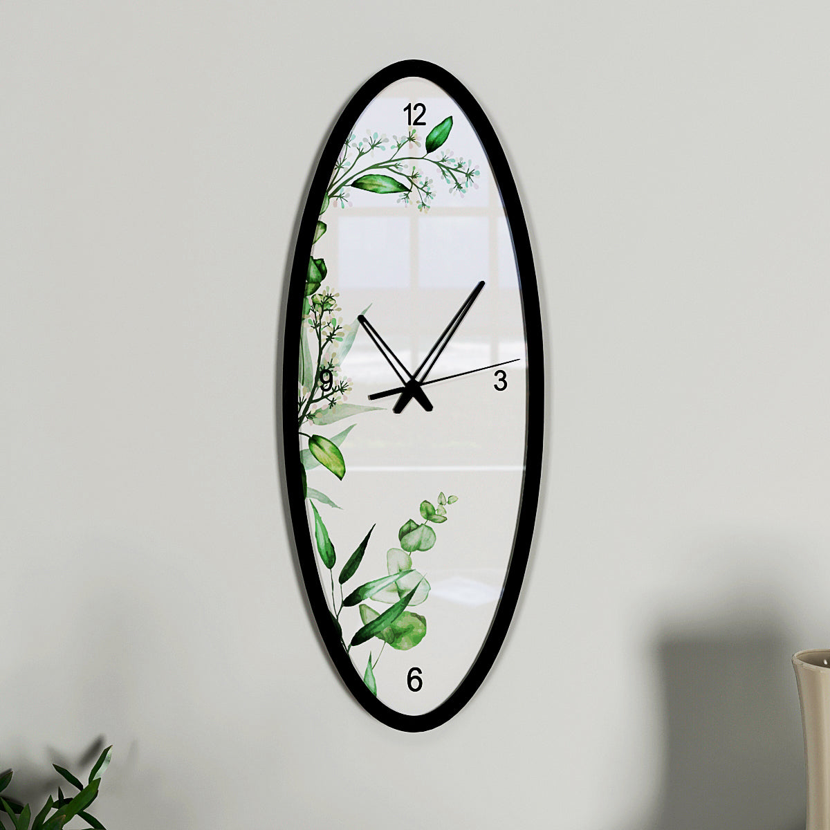 Leafy Touch Wooden Oval Wall Clock