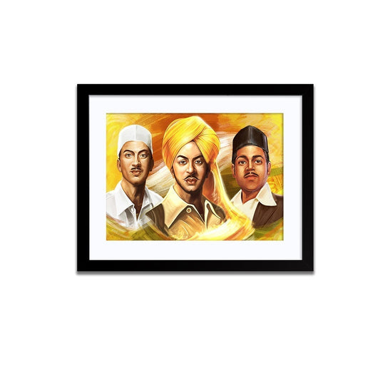 "The Trio of Indian Freedom Fighters" Framed Wall Painting