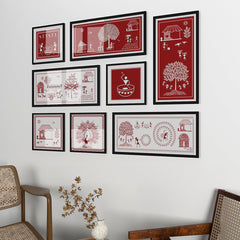 Warli Red Art Frame Set Of 8