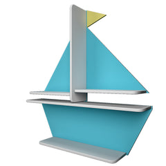 Boat-Shaped Blue Kids Wall Shelf