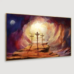 Premium Wall Painting of Jesus Cross with Moon Dark Background