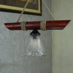 Wooden Bamboo With Glass and Rope Hanging Light