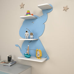 Elephant-Shaped Kids Wooden Shelf (Blue)