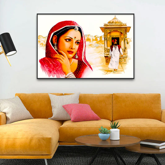 Beautiful Rajasthani Lady Dancing Pose Canvas Printed Wall Paintings & Arts