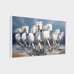 Beautiful Seven Running White Horses Canvas Wall Painting