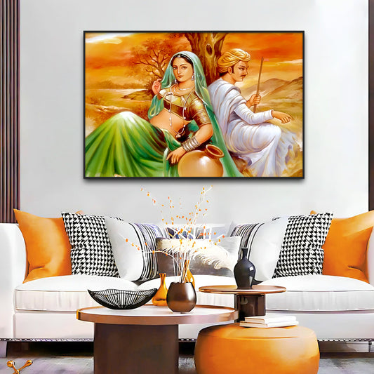 Beautiful Rajasthani Women Playing Dhola Canvas Printed Wall Paintings & Arts