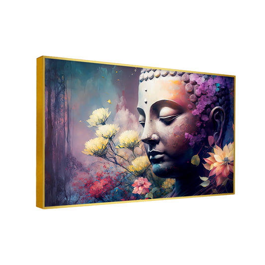 Buddha statue in the lotus background canvas wall Paintings