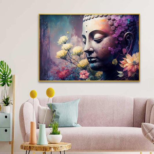 Buddha statue in the lotus background canvas wall Paintings