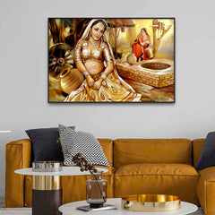 Beautiful Rajasthani Woman on Well Canvas Printed Wall Paintings & Arts