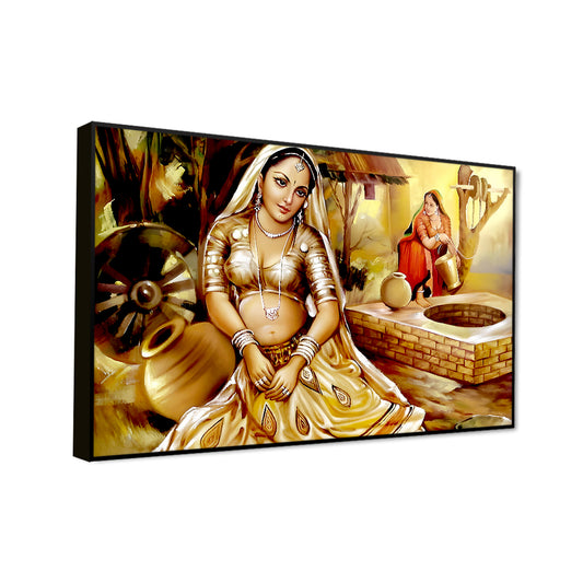 Beautiful Rajasthani Woman on Well Canvas Printed Wall Paintings & Arts