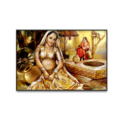 Beautiful Rajasthani Woman on Well Canvas Printed Wall Paintings & Arts