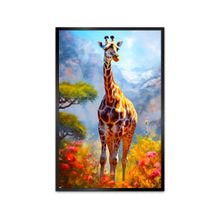 Colorful Big Giraffe with Nature Scenery Canvas Printed Wall Paintings & Arts