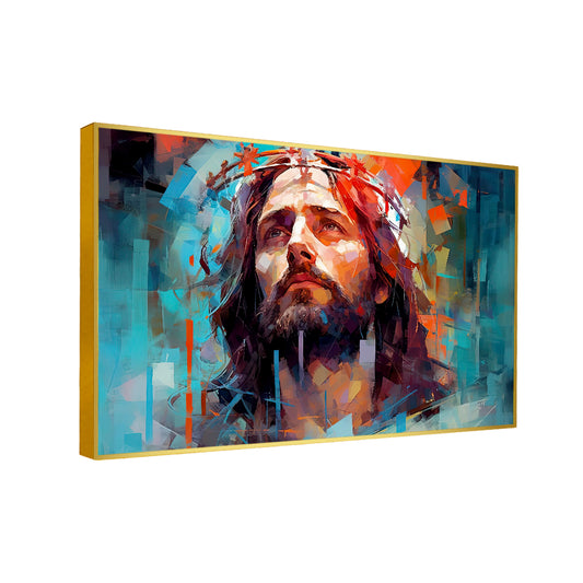 Christ jesus with a crown on his head in the style of hyperrealistic Canvas Wall Paintings
