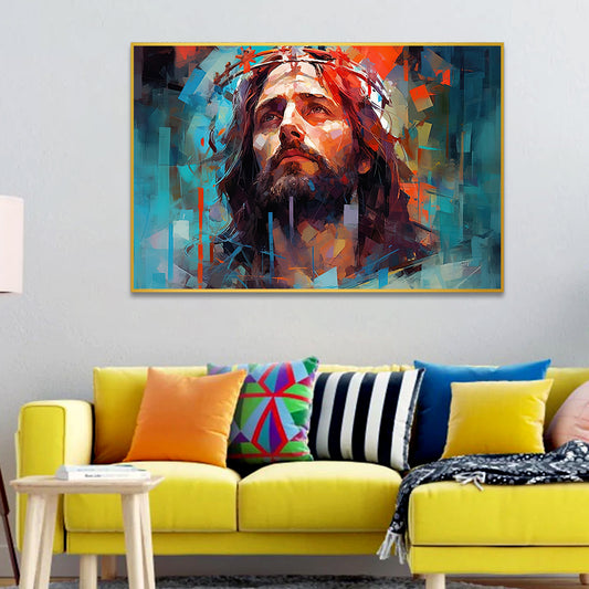 Christ jesus with a crown on his head in the style of hyperrealistic Canvas Wall Paintings