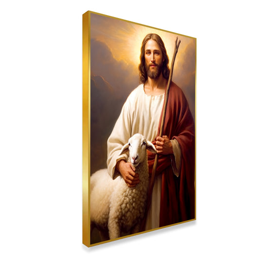 Jesus Christ Carrying a Lamb Autumn Leave Canvas Wall Paintings