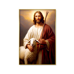 Jesus Christ Carrying a Lamb Autumn Leave Canvas Wall Paintings