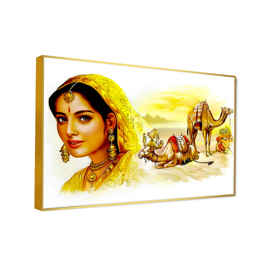 Rajasthani Stunning Lady in Desert Lady Canvas Printed Wall Paintings & Arts