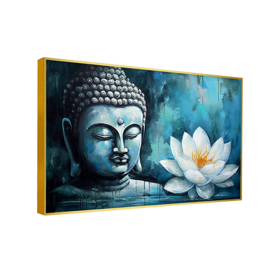 Buddha statue with a white flower Canvas Wall Paintings