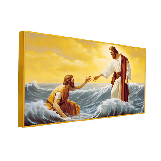 Jesus rescuing drowned Peter at the sea during storm wall paintings