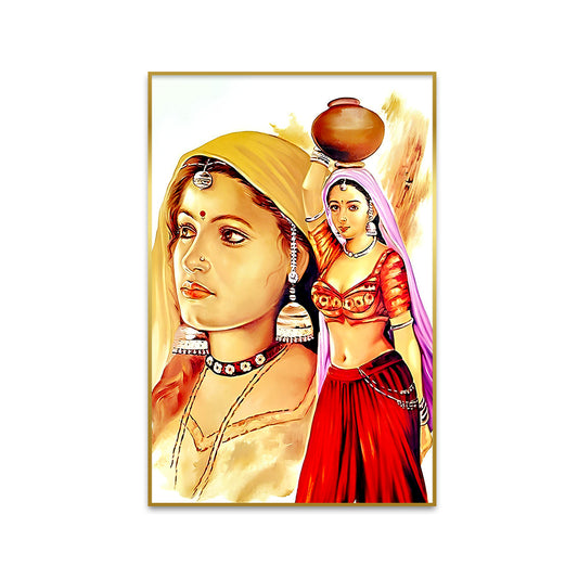 Beautiful Rajasthani Village Women With Pot Canvas Printed Wall Paintings & Arts