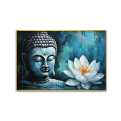 Buddha statue with a white flower Canvas Wall Paintings