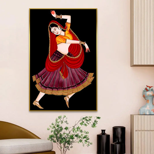 Beautiful Rajasthani Woman Dancing Canvas Printed Wall Paintings & Arts