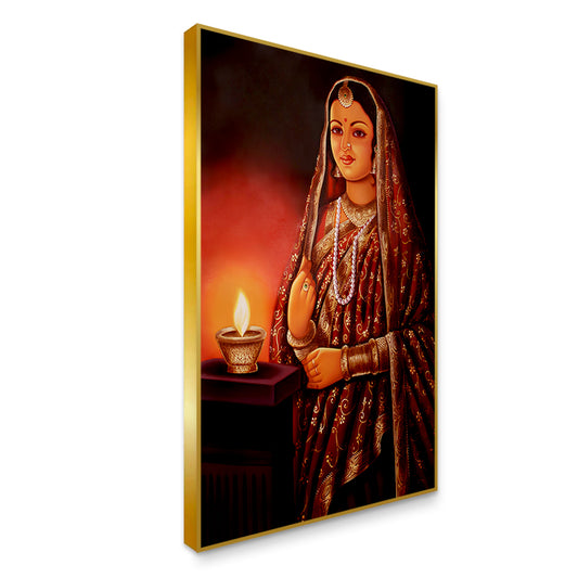 Beautiful Rajasthani Lady with Lamp Canvas Printed Wall Paintings & Arts