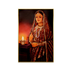 Beautiful Rajasthani Lady with Lamp Canvas Printed Wall Paintings & Arts