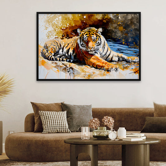 Beautiful Sitting Tiger in Jungle Nature Scenery Wall Paintings & Arts