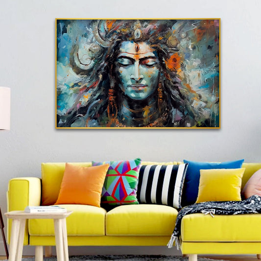 Lord shiva's face with eyes closed Canvas Wall Paintings