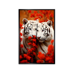 Wild White Tigers with Flower Canvas Printed Wall Paintings & Arts