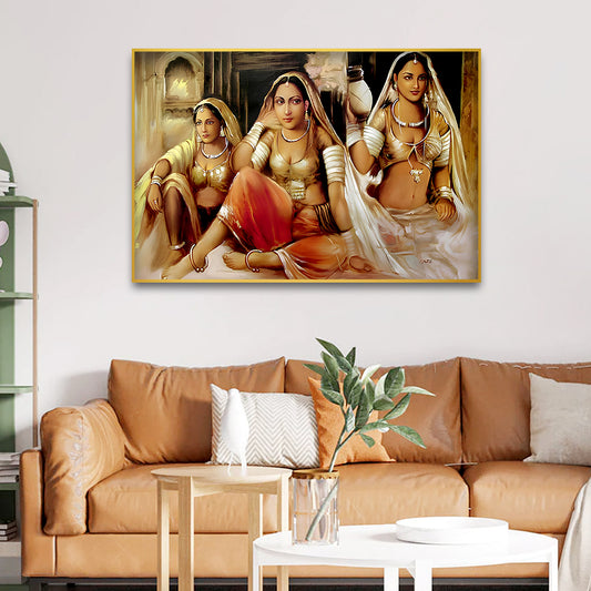 Rajasthani Traditional Indian Lying Women Canvas Printed Wall Paintings & Arts