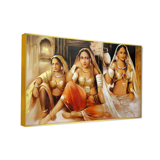 Rajasthani Traditional Indian Lying Women Canvas Printed Wall Paintings & Arts