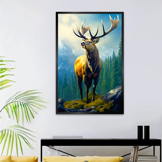 Wild elk in Nature with Wilderness Landscape Canvas Printed Wall Paintings & Arts