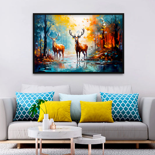 Panoramic Design Deer with Nature Canvas Printed Wall Paintings & Arts