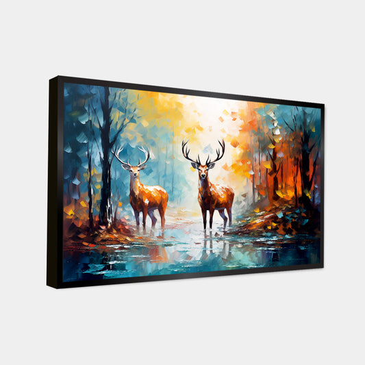 Panoramic Design Deer with Nature Canvas Printed Wall Paintings & Arts