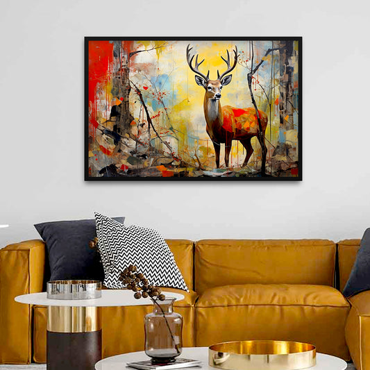 Panoramic Abstract Design Deer with Nature Canvas Printed Wall Paintings & Arts