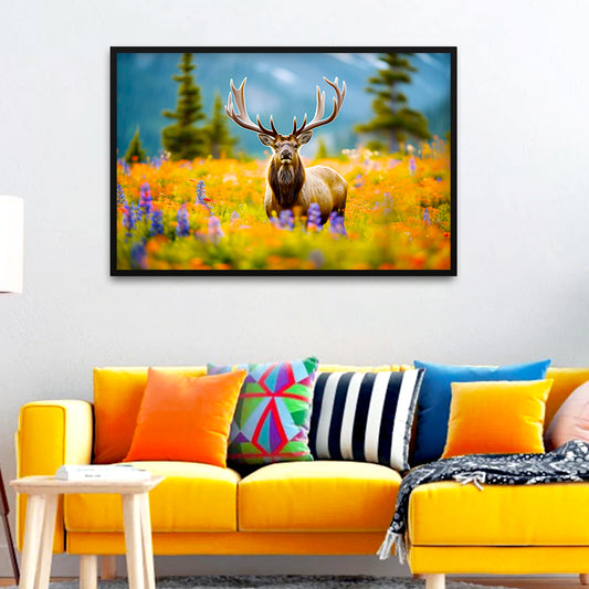 Beautiful Wild Elk with Flower Nature Canvas Printed Wall Paintings & Arts