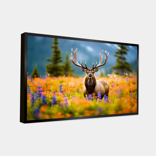 Beautiful Wild Elk with Flower Nature Canvas Printed Wall Paintings & Arts