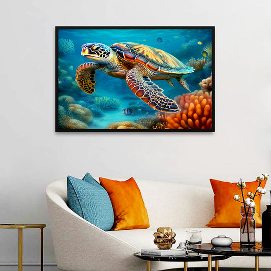 Beautiful Tortoise Float Under Water Canvas Printed Wall Paintings & Arts