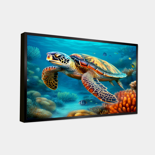 Beautiful Tortoise Float Under Water Canvas Printed Wall Paintings & Arts