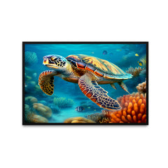 Beautiful Tortoise Float Under Water Canvas Printed Wall Paintings & Arts